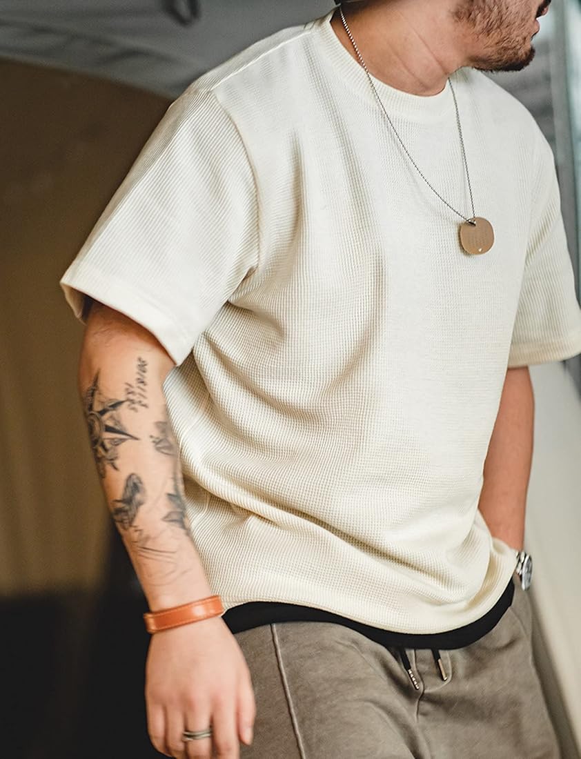 Amazon | [sunongvt] メンズサマーヴィンテージワッフルTシャツ半袖